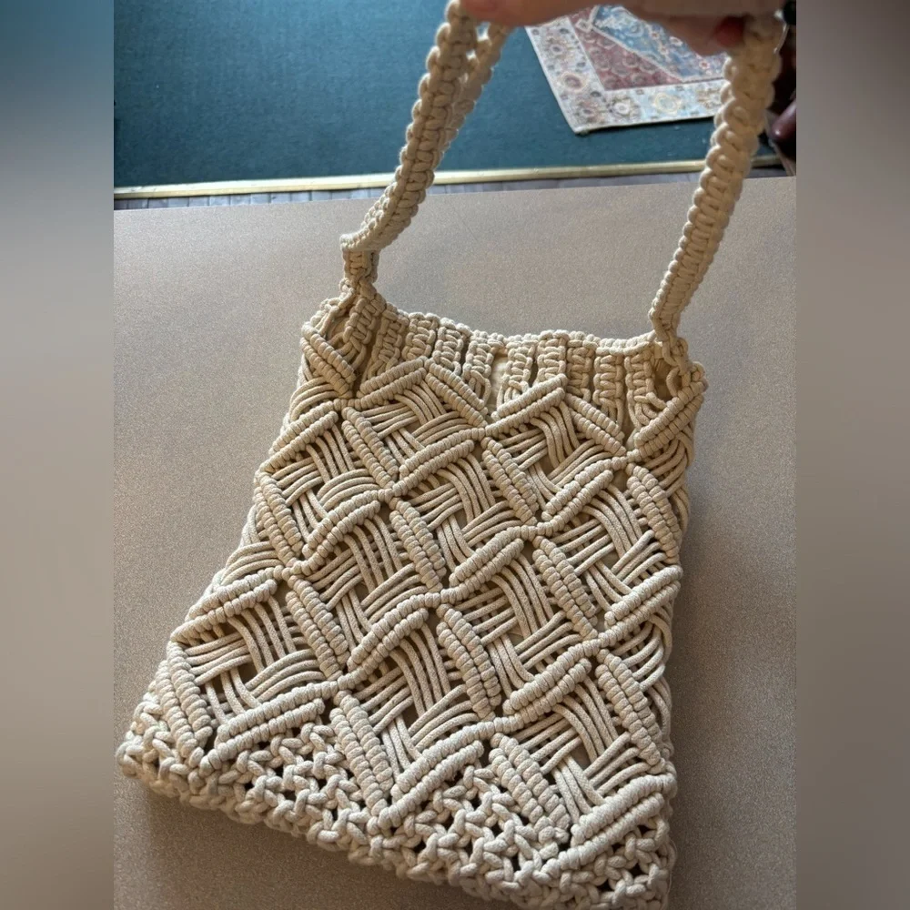 London Kaye Boho Crochet Macrame Neutral Tone Bag